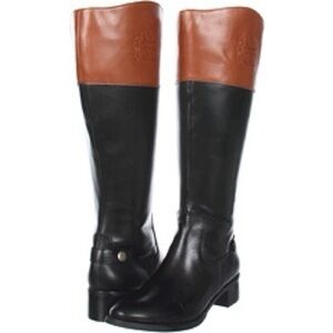 Etienne Aigner Two-Tone Black and Brown Tall Riding Boots